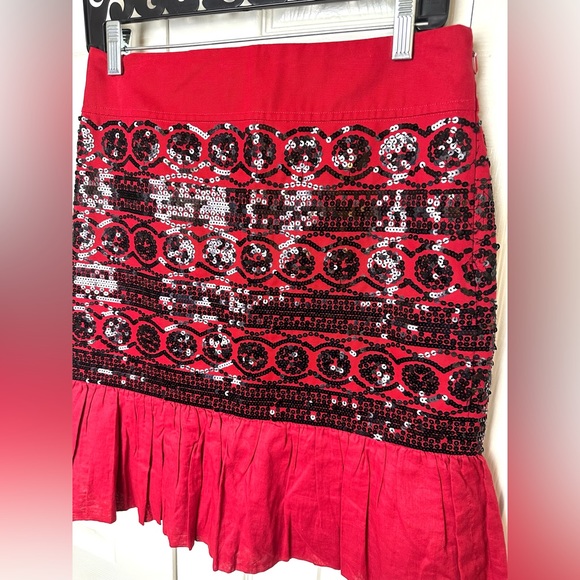 New Anthro MOULINETTE SOEURS Suelta Skirt Straight Pencil Trumpet Sequin Red - Picture 3 of 12